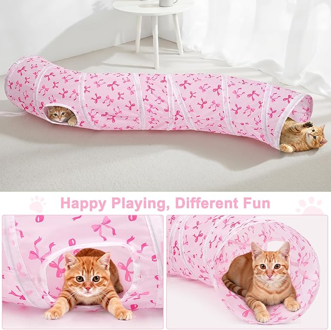 Glittme Cat Tunnel, Cat Tunnels for Indoor Cats, S-Shape Peekaboo Cat Cave with Cat Toys, Foldable Cat Tubes and Tunnels for Cats, Rabbit, Puppy, Guinea Pig