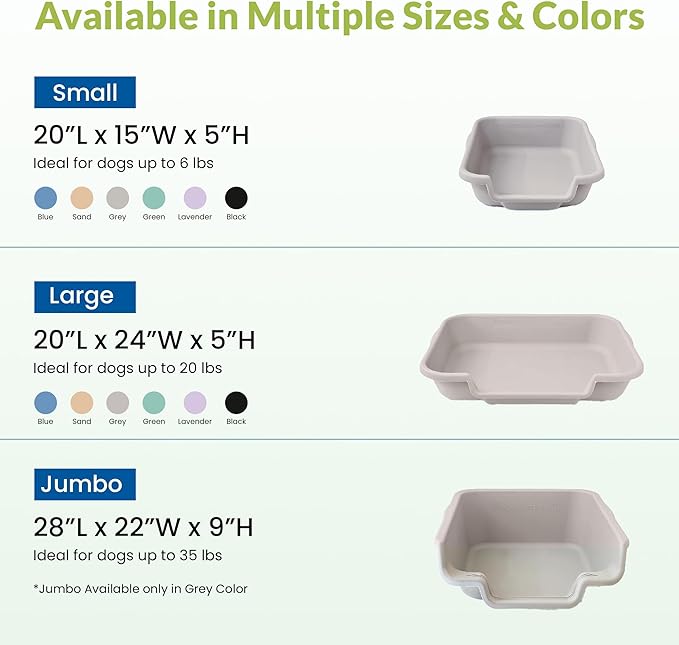 Dog Litter Box, Gray Color, Large Size, Durable & Pet Safe Puppy Litter Box, Indoor Open Top Entry Dog Litter Pan, Comfortable for Dogs, Great for Dogs up to 20 lbs (2 Pack)