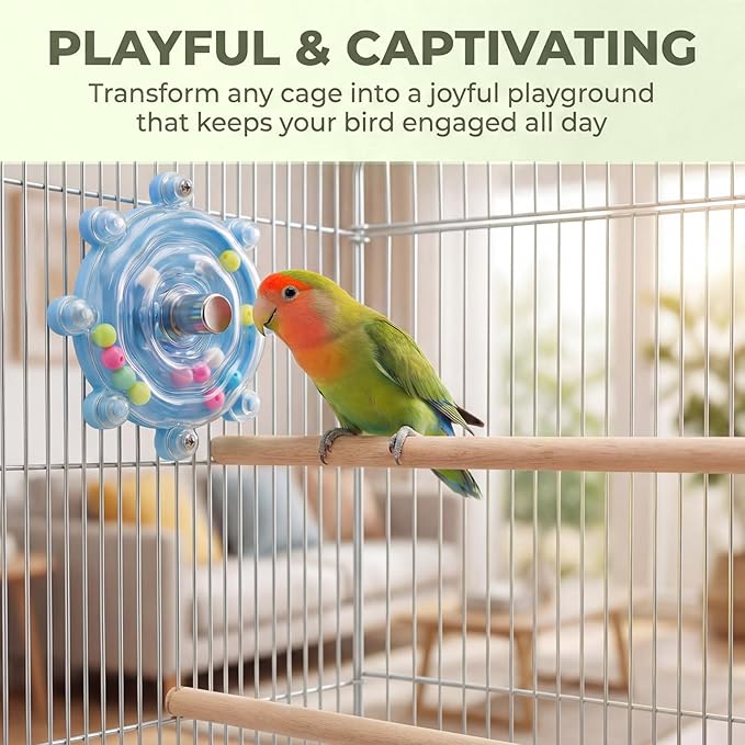 1 Pcs Bird Toys for Parakeets, Parrot Spinner Toy, Colorful Parakeet Toys Wheel, Interactive Spinner Rattle Parrot Toys for Bird Cage, Accessories for Entertainment Chewing Exercise, Blue