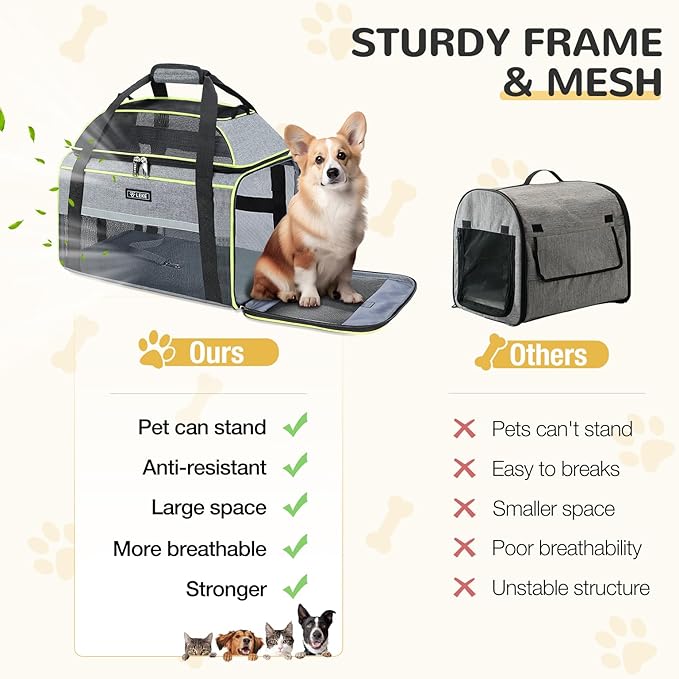 Lekereise Top-Expandable Pet Carrier 17x11x9.5 Inch Alaska Hawaiian Airline Approved Soft Sided Underseat to 12lbs Travel Carriers for Small Cats and Dogs with Locking Safety Zippers Anti-Scratch Mesh