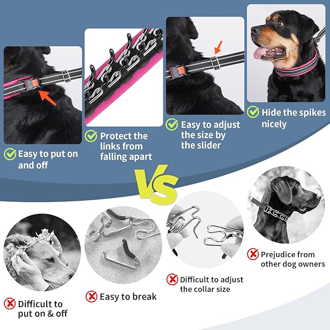 Mayerzon Martingale No Pull Collar for Medium Large Dogs, Patented Anti Pull Dog Collar with Buckle for Walking Training, with Neoprene Padding and Reflective Stitching, Adjustable(Hot Pink Trim, L)
