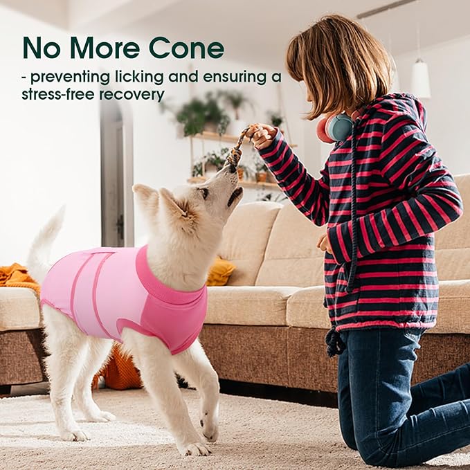 Kuoser Recovery Suit for Dogs, Soft Dog Spay Suit for Female Surgery Recovery, Breathable Dog Neuter Recovery Suit Male, Anti Licking Dog Onesie for Abdominal Wounds Cone Alternatives, Pink M