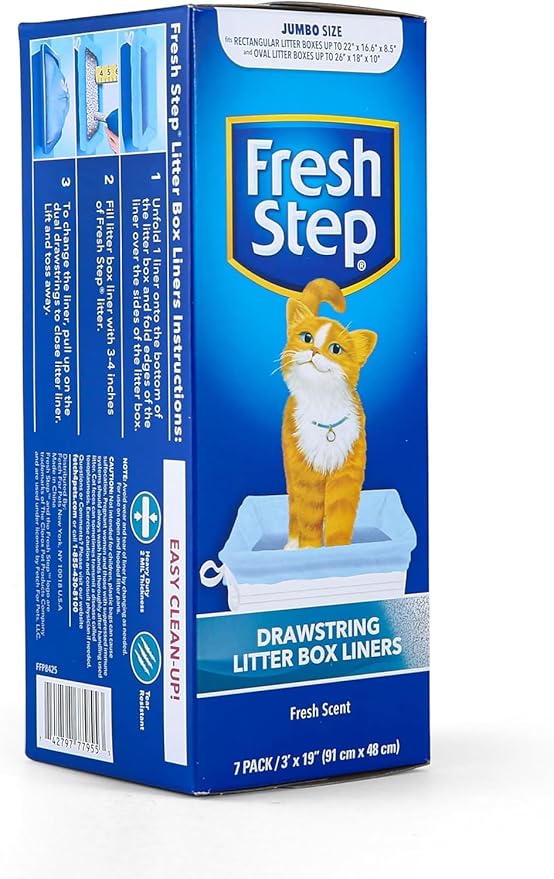 Fresh Step Jumbo Drawstring Cat Litter Box Liners, Scented Heavy Duty Kitty Litter Bags for X-Large Oval or Rectangle Pans, Helps Contain Mess for Easy Lift Out Cleanup, 36 x 19 in, 7 Count - 36 Pack