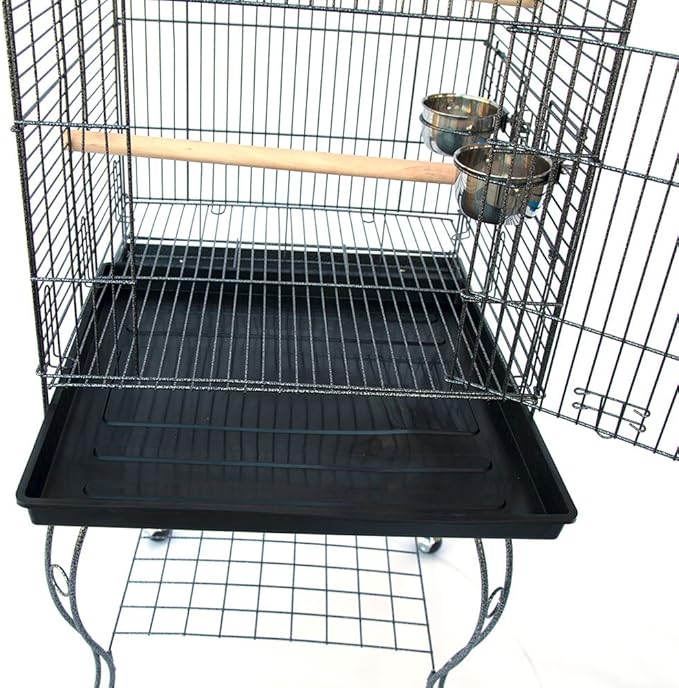 55" Rolling Standing Triple Roof Top Medium Bird Cage for Mid-Sized Parrot Cockatiel Sun Parakeet Green Cheek Conure Caique Pet Bird Cage with Detachable Stand
