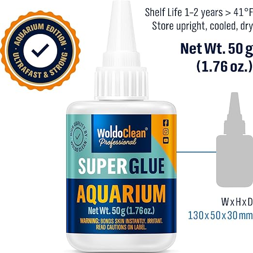 WoldoClean Aquarium Super Glue for mosses and Plants - for Freshwater and Saltwater Aquariums 50g