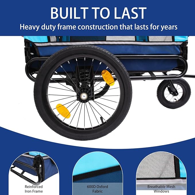 Extra Large Dog Bike Trailer, 2-in-1 Convertible Pet Stroller Cart Bicycle Carrier with Swivel Wheels & Universal Hitch, Foldable Pet/Cargo Carrier for Bicycles Camping Hiking