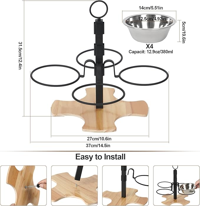 Elevated Cat Food Bowls, 3 Adjustable Heights Raised Cats Bowl for Indoor Cats Small Dogs with 4 Stainless Steel Bowls, Pet Food and Water Bowl