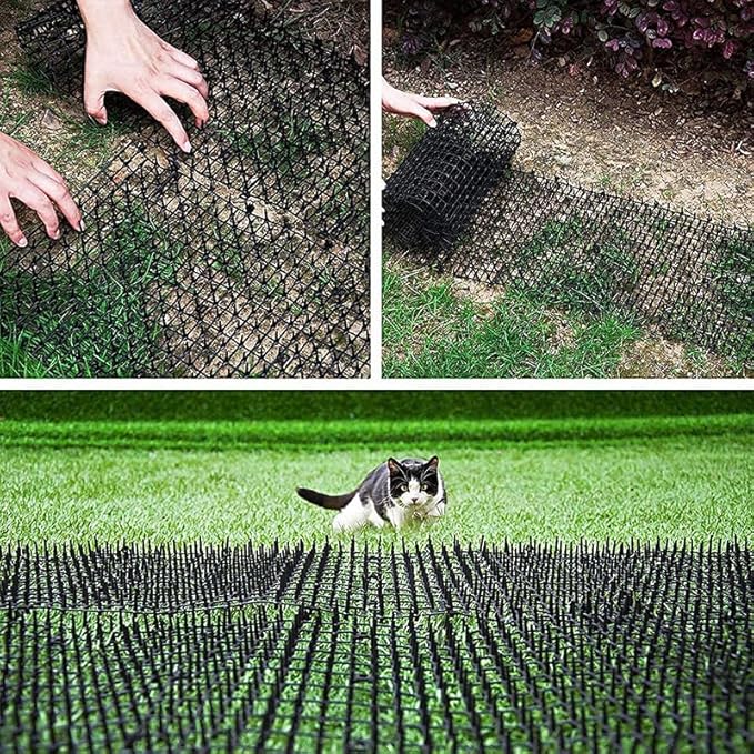 BUYTER 10 Pack 19.5 * 5.5 Inch Square Cat Scat Mats with Spikes, Cat Repellent Pads Fence Animal Barrier,Included 12 Pack Staples and 20 Pack Zip Ties (19.5''*5.5'')