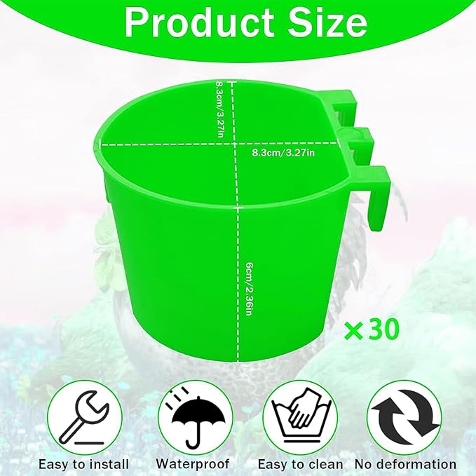 30 Pcs Chicken Coop Feeder Water Cup,8 oz Cage Cups Chicken Feeder Waterer, Cage Cups Birds Hanging Feeders, Chicken Feeder Water Bowl for Parakeet Poultry Pigeon Bunny Wire Cage(Green)