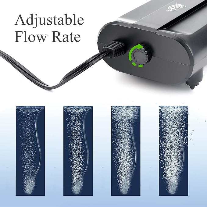 AQQA Aquarium Air Pump,3.5W 5W Dual Outlet Oxygen Pump with 2 Air Stone,Adjustable Air Valve Quiet Bubbler Pump,Up to 160 Gallon Fish Tank (5w)