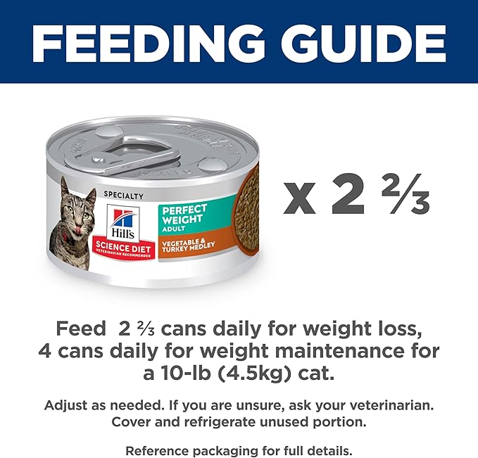 Hill's Science Diet Perfect Weight, Adult 1-6, Weight Management Support, Wet Cat Food, Turkey & Vegetables Stew, 2.9 oz Can, Case of 24