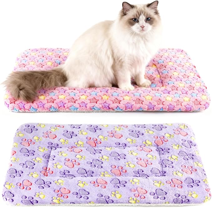 2 Pack Cat Blankets for Indoor Cats, Ultra Soft Reversible Mat, Fluffy Flannel Blanket for Small Dogs and Cats, Washable Pet Pad