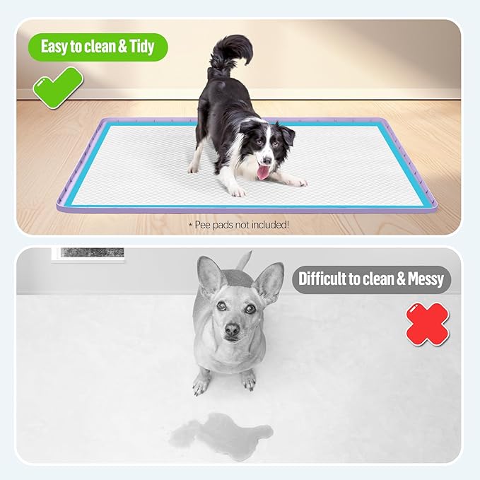 Pee Pad Holder for Dogs, 34" x 22" Silicone Pee Tray Mat Leak-Proof, High Edge, No Spill Pet Pad Holder for Puppy, Cat, Rabbit, Training Pads for Floor Protection, No Pee Pads (Purple)
