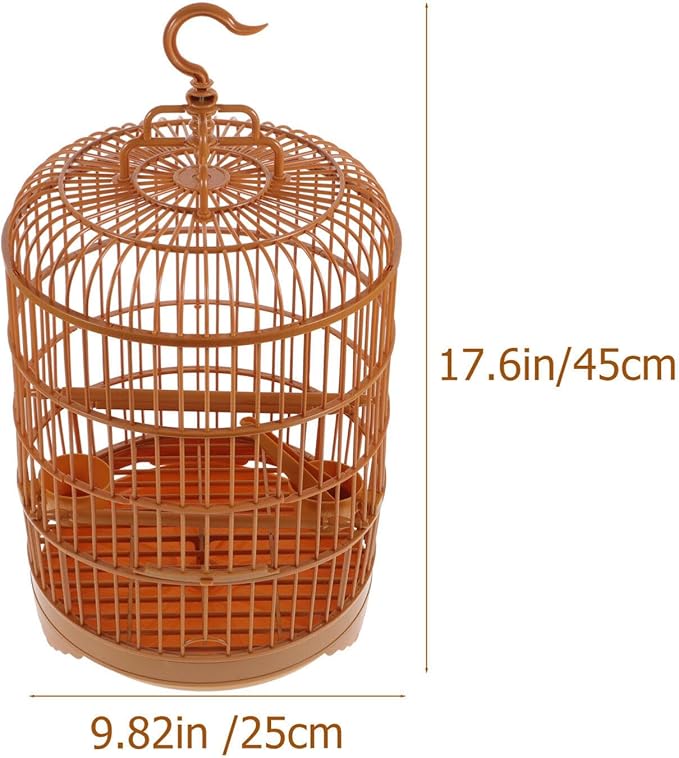 Round Bird Cage, 25cm Plastic Display Cage for Parrots & Cockatiels - Portable Hanging Birdcage with Feeder for Small Birds Finches Canaries Budgies 9.8" X 17.6",Yellow