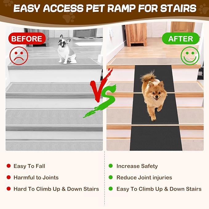Dog Wedge Ramp for Stairs/Staircases, Portable & Lightweight Pet Ramp with Non-Slip Surface for Small Size Dogs Cats, Low Angled Dog Ramp for Elderly & Injured Pets (100LBS Capacity, 6Packs)