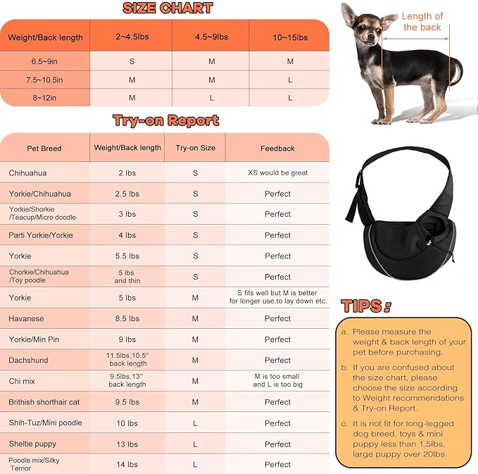 YUDODO Pet Sling Carrier for 2-5 lbs Small Dogs & Cats – Hands-Free Puppy Carrier with Safety Hook, Large Zipper Pocket, Soft Breathable Mesh, Adjustable Strap & Reflective Strip (Black 2.0 S)