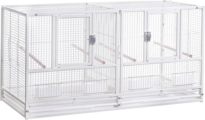 1F/2F/3F Stackable Center Divided Breeder Breeding Bird Flight Double Rolling Cage for Aviaries Canaries Cockatiels Lovebirds Finches Budgies Small Parrots. (White Vein, Cage Without Stand)