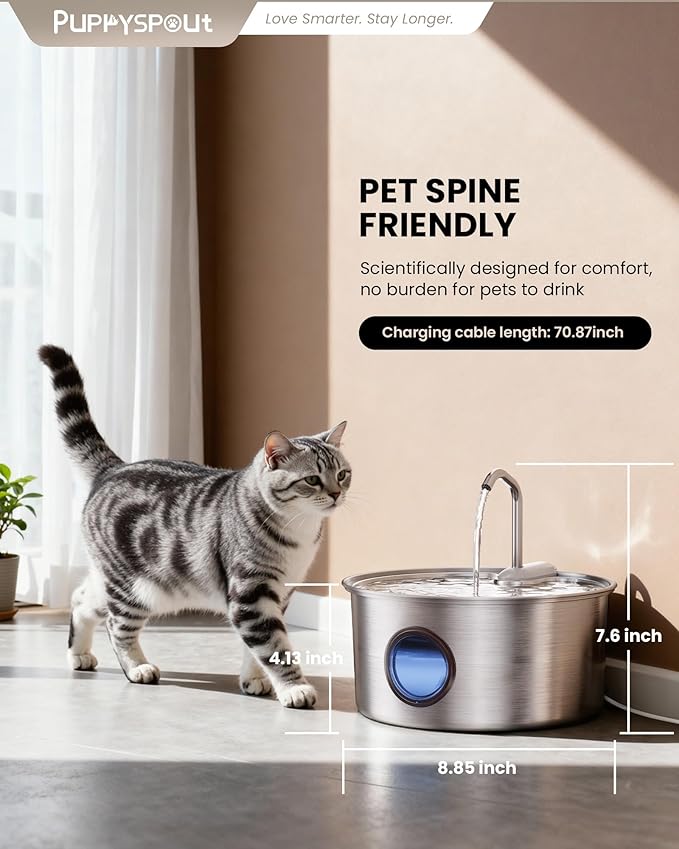 Cat Water Fountain Stainless Steel - 108oz/3.2L Automatic Cat Water Fountain for Drinking with 10PCS Filters, Metal Pet Water Fountain Water Dispenser for Cats, Puppy, Multiple Pets