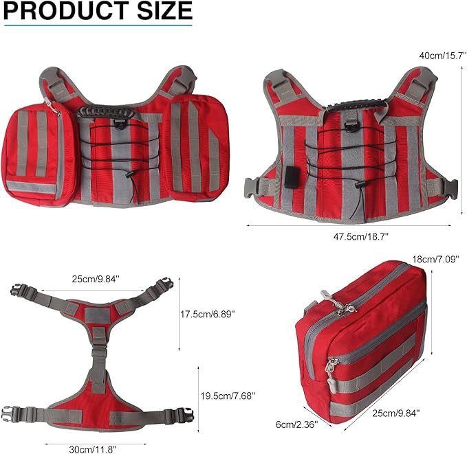 BYGD Dog Backpack for Medium to Large Dogs, Saddle Bag for Dogs to Wear for Hiking, Backpack Harness with Side Pockets for Hiking, Walking, Training, Running (L XL Red).