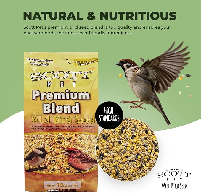 Scott Pet Wild Bird Seed, Premium Blend, 10 lbs Bag, Bird Feed, Great for All Feeder Types, Food for Outside Wild Birds