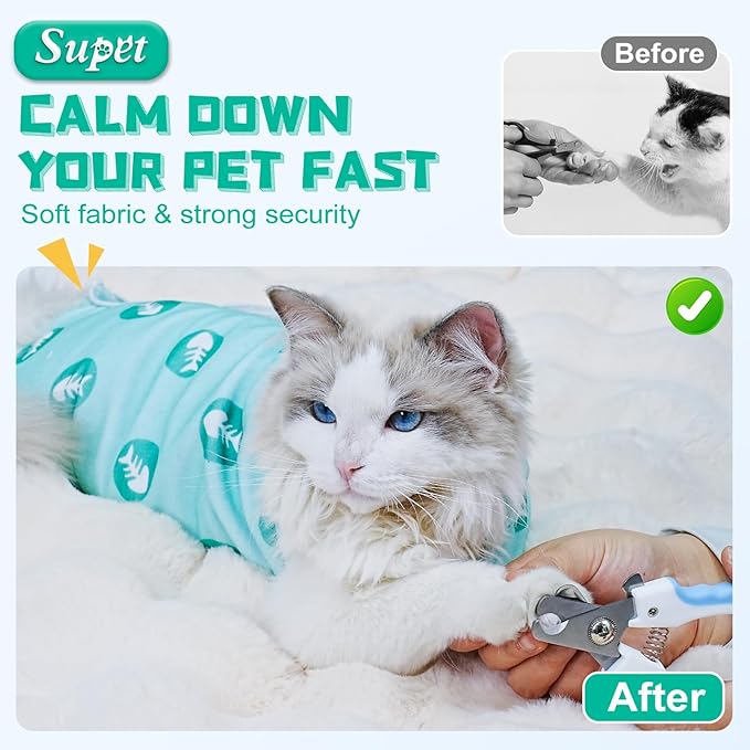 Supet Cat Wrap for Cutting Nails, 2026 Self-Adherent Cat Grooming Wrap, Anti-Escape Calming Cat Swaddle Wrap for Medicine, Nail Clipping, Teeth Brushing, Ear Cleaning