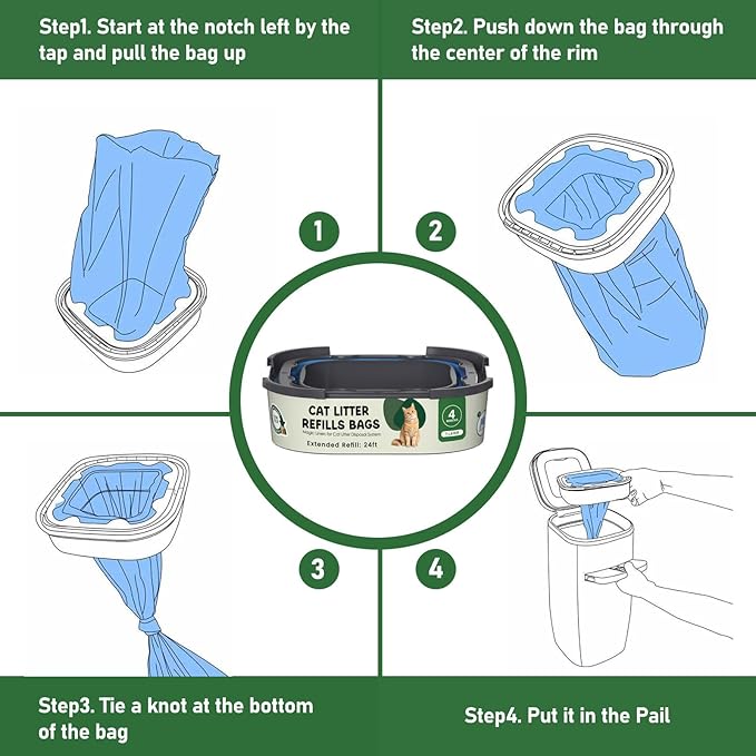 Cat Litter Refill Bags Cartridge Compatible with Litter Cat Genie Standard, Plus, XL+ and XL Pail Refills, Pet Waste Bags Box Accessories, Pack of 8