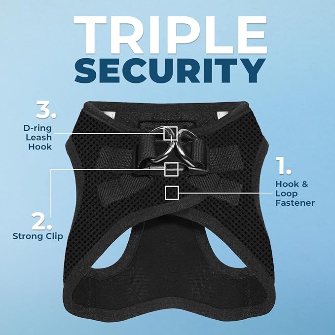 Best Pet Supplies Voyager Step-in Air Harness - All Weather Mesh, Reflective, No Pull Harness for Dogs, Cats - Secure with Hook & Loop Fastener, Buckle, Double D-Rings - Black, XS