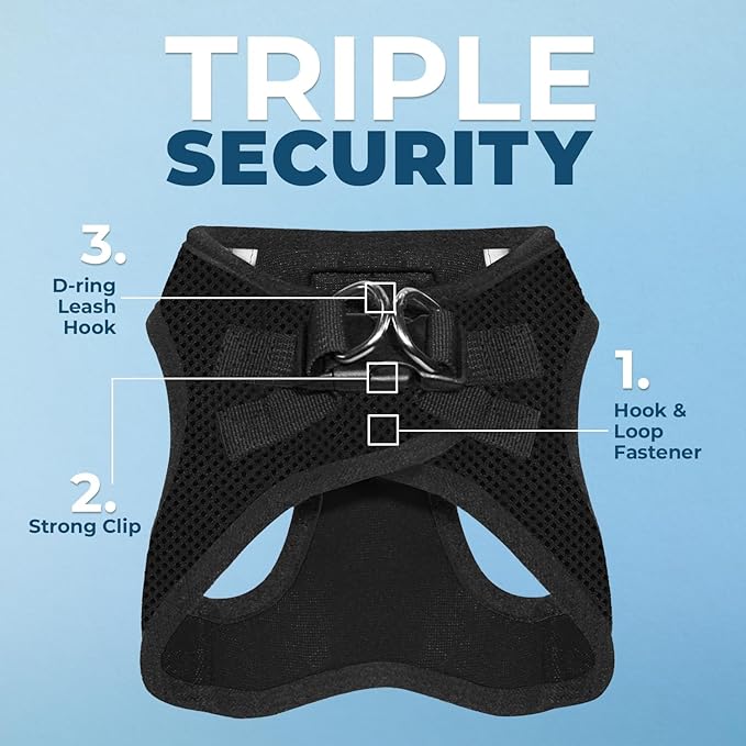 Best Pet Supplies Voyager Step-in Air Harness - All Weather Mesh, Reflective, No Pull Harness for Dogs, Cats - Secure with Hook & Loop Fastener, Buckle, Double D-Rings - Black, XXS