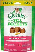 Greenies Feline Pill Pockets for Cats Natural Soft Cat Treats, Salmon Flavor, 3 oz. Pouch (85 Treats)
