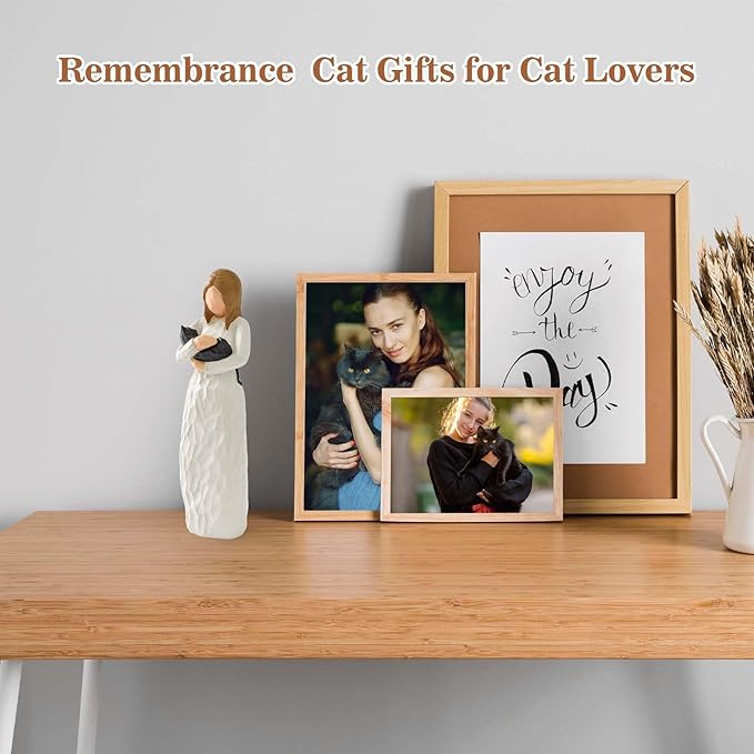 Cuayaes Black Cat Memorial Gifts for Women, Resin Cat Figurines Decor for Cat Lovers, Pet Friendship Guardian Angel Statue, Loss of Cat Sympathy Gift Remembrance Gifts for Cat Mom