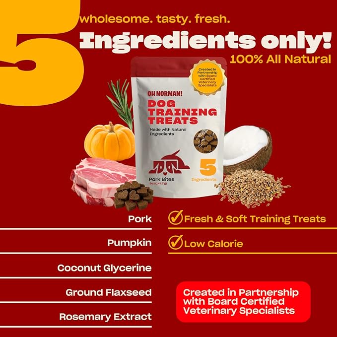 OH NORMAN! Dog Training Treats by Kaley Cuoco - Low Calories, Low Fat & Wholesome Training Treats with Pork - Doggie Treats for Seniors, Puppies, All Breeds & Life Stages