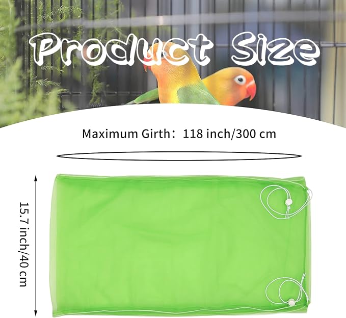Daoeny 2Pcs Large Bird Cage Cover, Bird Cage Seed Catcher, Adjustable Soft Airy Nylon Mesh Net, Birdcage Cover Skirt Seed Guard for Parrot Parakeet Macaw African Round Square Cages (Blue + Green)
