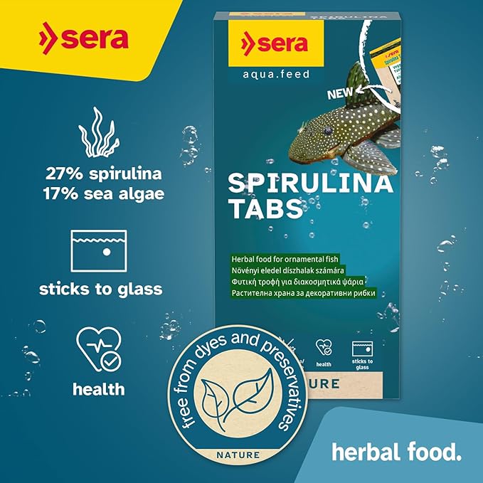 Sera Spirulina Tabs Nature 24 Tabs Plant-Based Food for Fresh Saltwater Fish | Boosts Digestion & Vitality | Free from Dyes & Preservatives | Ideal for Herbivorous Aquarium Inhabitants