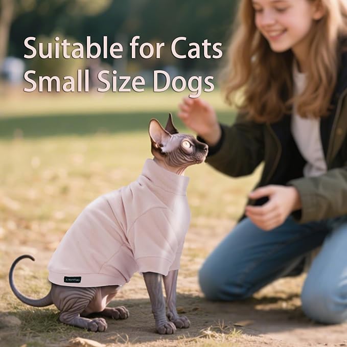 Fleece Sphynx Cat Clothes Soft Hairless Cat Clothes Pullover Cat Sweater for Chihuahua All Season Light and Warm Kitten Cloth for Cats Only Puppy Clothes Small Dog Sweater (Pink, S)