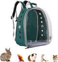 Transparent Parrot Backpack,12 Holes Ventilate Space Capsule Carrier,Stick Wooden Standing Perch,Portable Double Shoulder Outdoor Pet Backpack Carrier for Birds and Pets (Green,Without Stick)