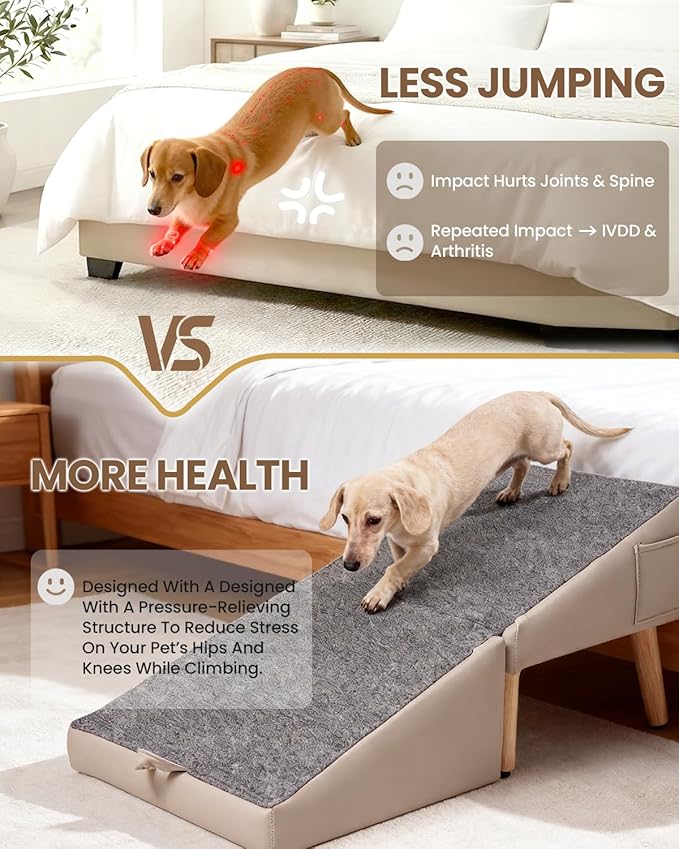Dog Ramp for Couch & Bed, 2-in-1 Dog Stairs for Small and Medium Dogs & Cats, 16'' Indoor Pet Ramp with 23°Gentle Slope, Non-Slip Felt, Joint Protection for Senior & Injured Pets, Sturdy Ottoman-Style