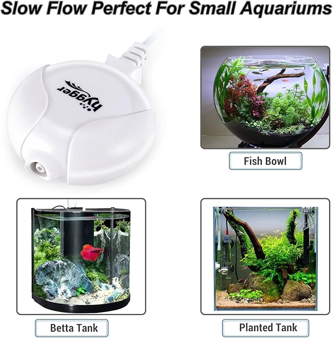hygger Quiet Aquarium Air Pump 1.5 Watt Energy Saving Mini Oxygen Pump for 1-15 Gallon Fish Tank with Accessories White