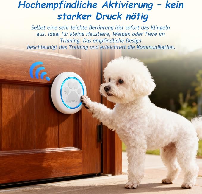 Soft Ring Blk Dog Bells to Go Outside - Wireless Dog Door Bell with 1000ft Range, 60 Melodies, LED, Waterproof Potty Training Bell for Dogs - Dog Door Bells for Potty Training(1 Bell & 1 Receiver)