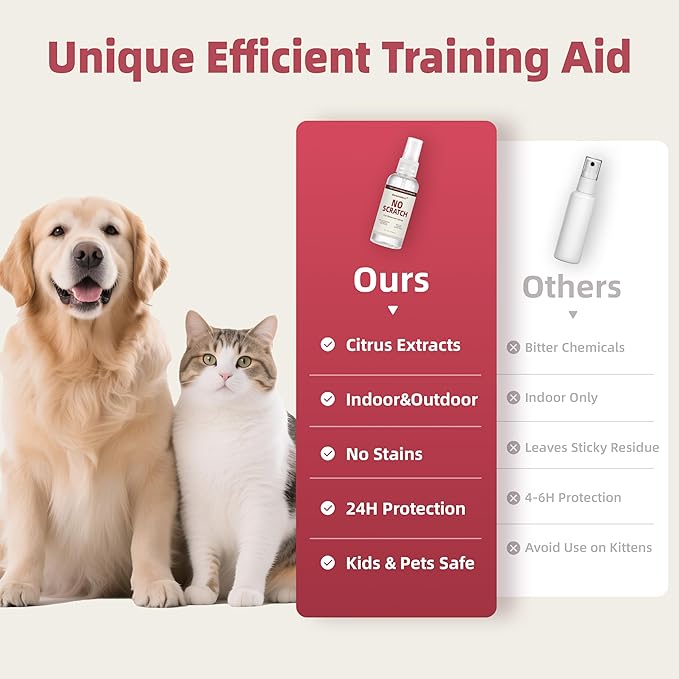 Cat Deterrent Spray, Vet-Approved Cat Repellent Spray Indoor/Outdoor, 24H Citrus Spray Deterrent Stop Scratching in 5 Mins, Effective Training Aid Safe Cat Spray for Furniture, Plants(60mL)