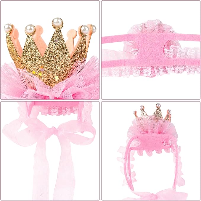 Legendog Cat Bandana, Princess Costume, Cute Lace Dog Bandanas and Crown Accessories for Small Dogs, Pink Outfit for Birthday Party (B-Pink)