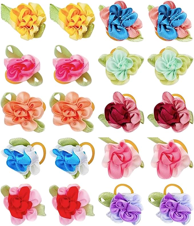 PET SHOW Flowers Pet Dog Hair Bows W/Rubber Bands Cat Puppy Grooming Accessories Assorted Color Pack of 20