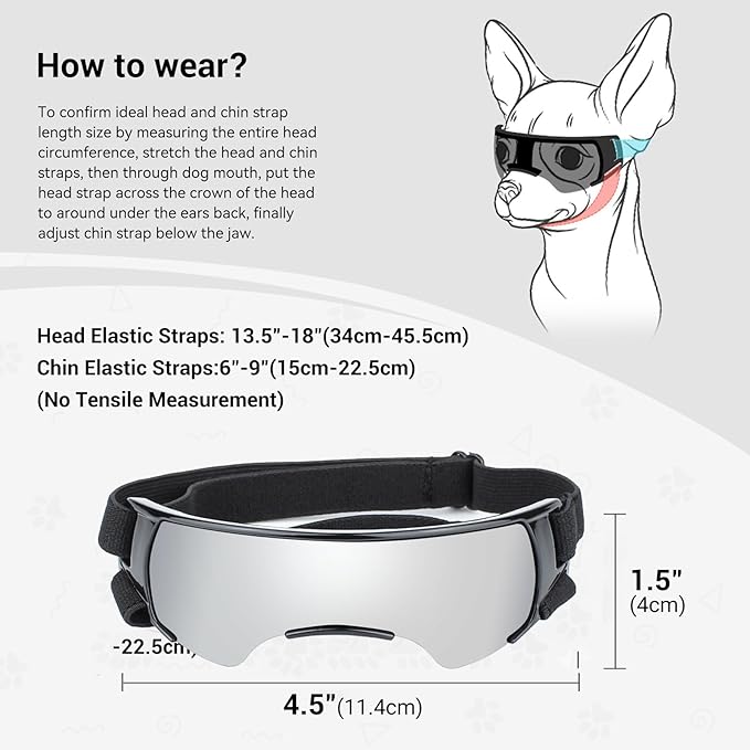 LESYPET Dog Sunglasses for Small Breed, UV Wind Dust Protection Dog Goggles for Pet Outdoor Driving Riding, Pet Glasses Eye Wear with Adjustable Strap, Silver