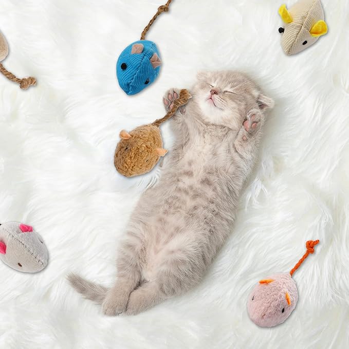 MOZEAT LENS 8 Pack Interactive Cat Mice Toys - Plush Catnip Mouse Shaped Biting Toys for Indoor Cats - Realistic Design in 8 Colors