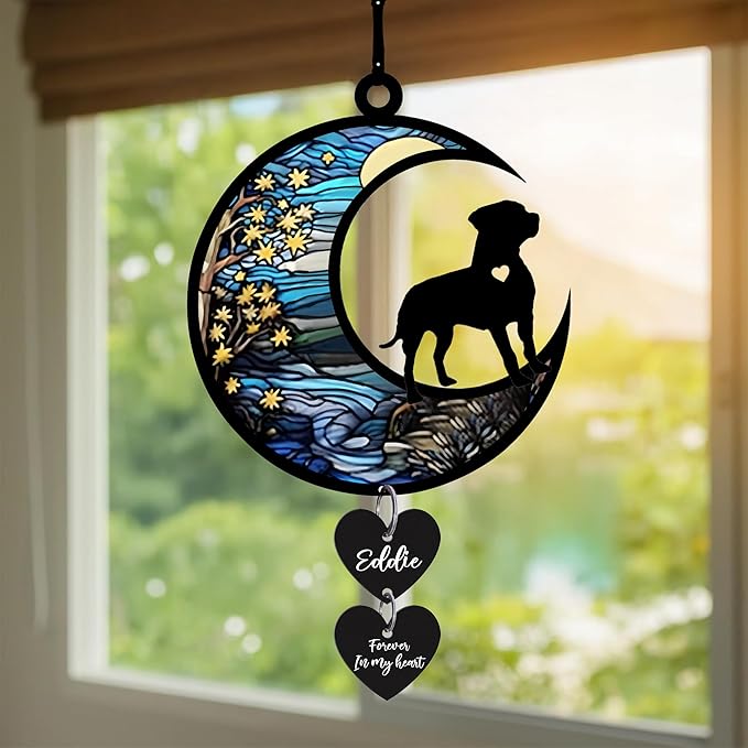 NAZENTI Personalized Dog Memorial Suncatcher, Loss of Pets Hanging Ornament, Sympathy Gift, Custom Dogs Remembrance Gifts, Bereavement Gifts Dogs, Dog Wind Chimes Memorial, Pet Owner