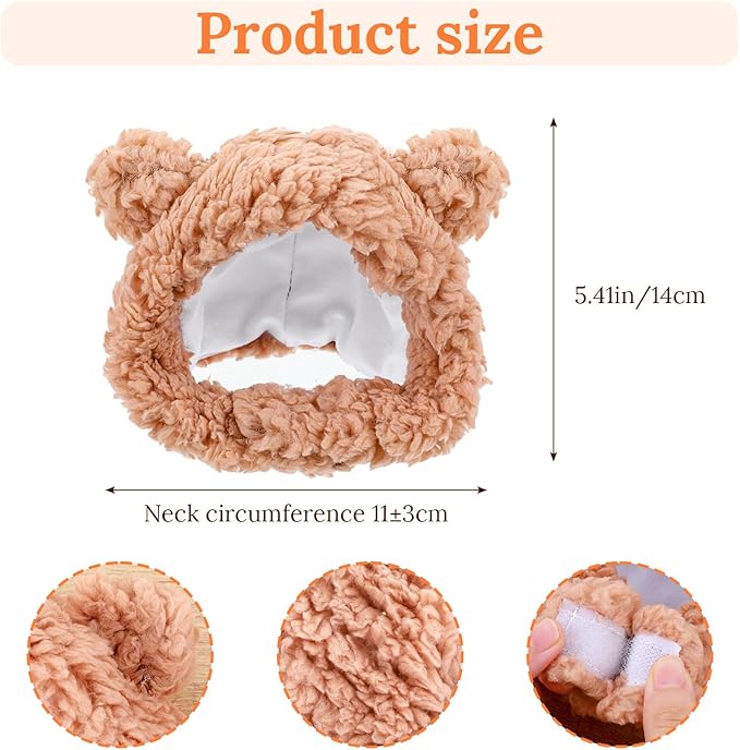 Cute Cat Costume Bear Hat, Adjustable Warm Winter Accessory Soft Plush Pet Headwear for Cats and Small Dogs, Soft Small Pet Headwear for Photoshoots and Parties