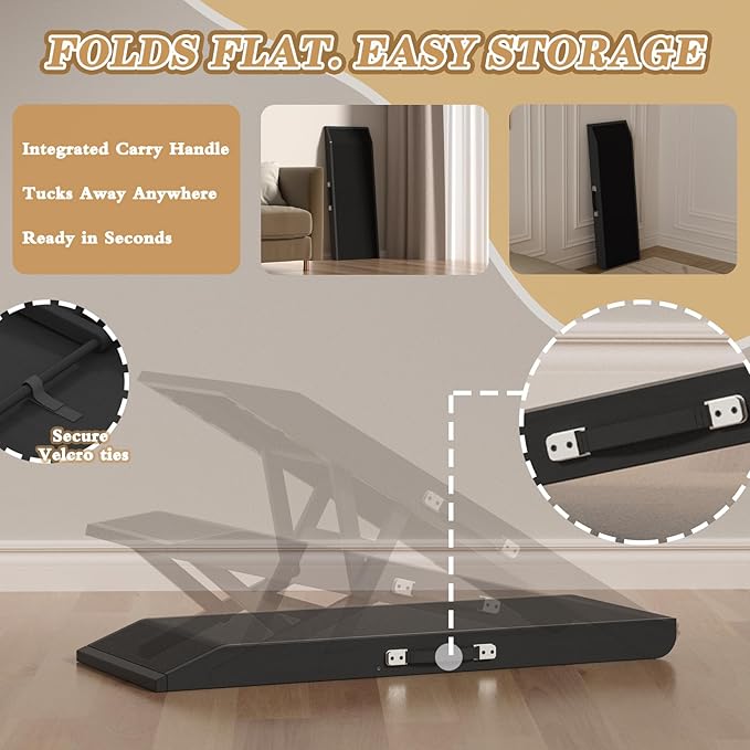 Dog Ramp for Couch - 4-Level Adjustable (8.6"-20.9") & Wider Foldable Pet Ramp for Small Dogs, Non-Slip EVA Mat with Glow Strips, Solid Birchwood Supports 200Lbs