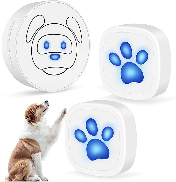 Dog Doorbell, Wireless Ring Bell to Go Outside, IP55 Waterproof Buttons, 55 Melodies, 4 Volume Levels & 950ft Range (White, 1 Reciever 2 Transmitters)