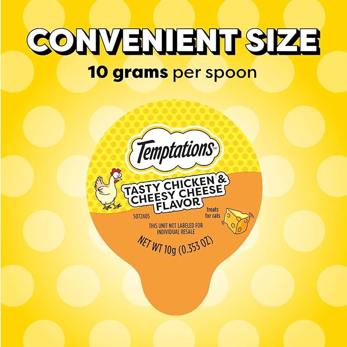 Temptations Lickable Spoons, Soft Lickable Cat Treats, Adult Wet Cat Treats, Tasty Chicken and Cheesy Cheese Flavor, 4 Spoons, Pack of 24 (96 Total)