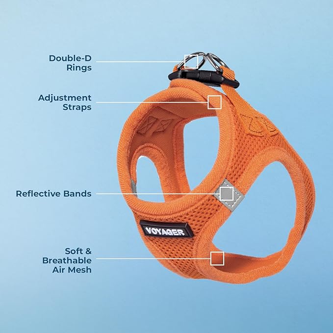 Best Pet Supplies Voyager Step-in Air Harness - All Weather Mesh, Reflective, No Pull Harness for Dogs, Cats - Secure with Hook & Loop Fastener, Buckle, Double D-Rings - Orange, L