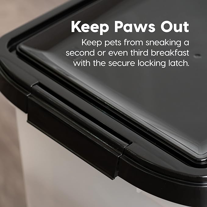 IRIS USA Dog Food Storage Container 50 lbs, with Removable Rolling Wheels, for Dog Cat Bird and Other Pets, Food Storage Bin, Keep Fresh, Made in USA, Pearl/Black